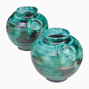 Oxide Green Vases by Felix Gête, France, 1950s, Set of 2