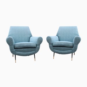 Blue Fabric Armchairs by Gigi Radice for Minotti, 1950s, Set of 2