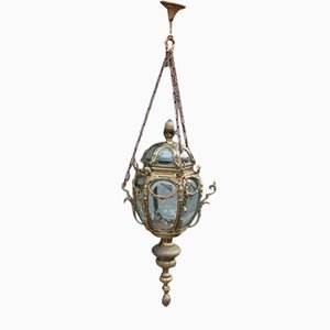 Farol italiano de bronce con vidrio curvado, Italia, década de 1850