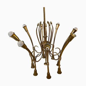 Mid-Century Modern Brass 16-Light Chandelier attributed to Oscar Torlasco, 1960s