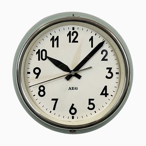 Industrial Green Factory Wall Clock from Aeg, 1950s