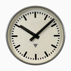 Large Industrial Grey Factory Wall Clock from Pragotron, 1960s