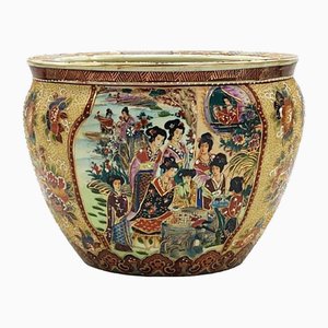 Cache-Pot en Porcelaine avec Décorations Orientales, Chine, 1960s