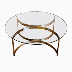 British Round Glass & Chrome Coffee Table by Richard Young for Merrow Associates, 1970s