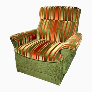 Mid-Century Fabric Armchair in Green with Orange Stripes