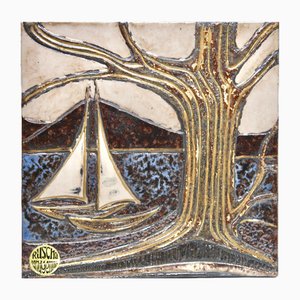 Rusha Sailboat Wall Plaque in Glazed Ceramic, West Germany, 1960s