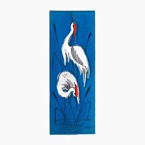 Rusha Cranes Wall Plaque in Glazed Ceramic, West Germany, 1960s