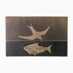 Litografia colomba e pesce di Francesco Casorati