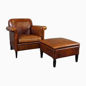 Leather Armchair & Stool from Lounge Atelier, Set of 2
