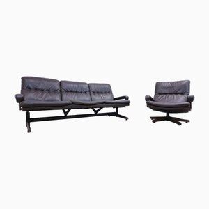 Black Leather Armchair Sofa & Armchair, Set of 2