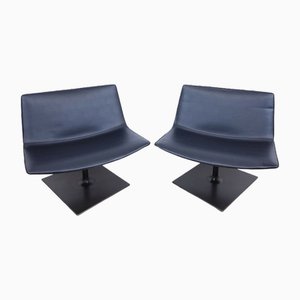 Leather Rotating Armchairs from Arper in Black, Set of 2