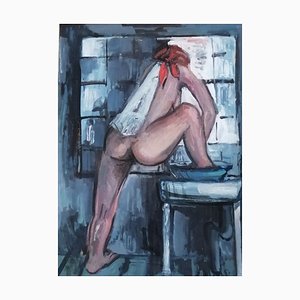 William Goliasch, La Toilette, 1982, Oil on Wood, Framed