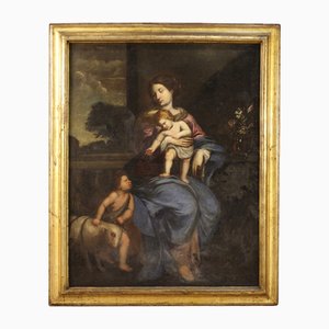 Italienischer Schulkünstler, Jungfrau mit Kind und Johannes, 1670, Öl auf Leinwand, Gerahmt