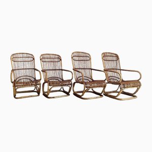 Armchairs with Bamboo Armrests attributed to Tito Agagoli, 1960, Set of 4