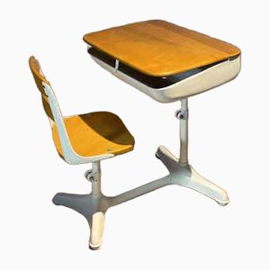 Amerikanischer Vintage Schultisch & Stuhl, 2er Set