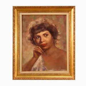 Artista francés, Retrato de una mujer joven, óleo sobre lienzo, 1950