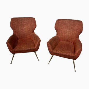Armchairs with Brass Structure & Fabric Covering, 1950s, Set of 2