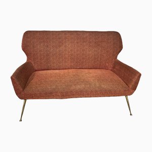 Sofa with Brass Feet in Fabric Covering, 1950s