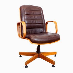 Leather & Wood Conference Chair by Stoll Giroflex, 1960s