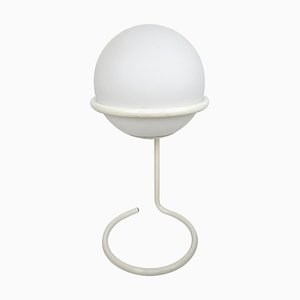Space Age White Glass Globe Lamp in White Metal
