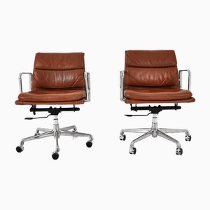 Cognac Leather Ea 217 Soft Pad Chairs by Charles & Ray Eames for ICF, 1970s, Set of 2
