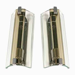 Wall Lamps in Glass and Chromed Metal from Veca, Italy, 1970s, Set of 2