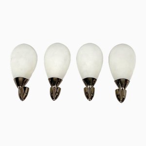 Mid-Century Italian Opaline Glass and Gilded Brass Sconces, 1950s, Set of 4