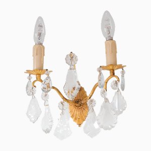 Vintage French Wall Lights in Brass and Crystal, 1930s, Set of 2