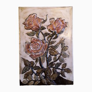 Vintage Ceramic Mural Plate with Rose Motif, 1980s