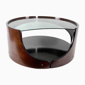 Mid-Century Modern Round Wooden Coffee Table in the style of Gio Colombo, Italy, 1970s