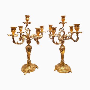 Bougeoirs en Bronze Doré, 19ème Siècle, Set de 2