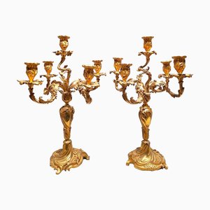 Gilded Bronze Candleholders, 19th Century, Set of 2