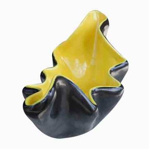 Large Black & Yellow Ceramic Bowl in Free Shape, France, 1950s