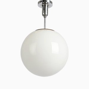 Lampada a sospensione Bauhaus in vetro opalino di Siemens, anni '30