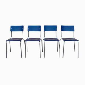 Industrial Blue Dining Chairs, 1970s, Set of 4