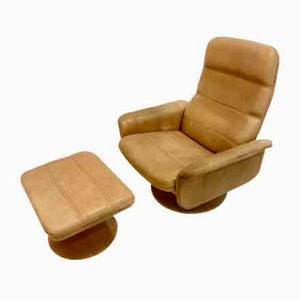 Vintage Buffalo Leather Ds-50 Executive Swivel Armchair and Ottoman from de Sede, 1970s, Set of 2