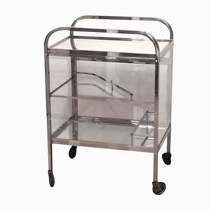 French Art Deco Chromed Bar Cart with Display Case, 1930s