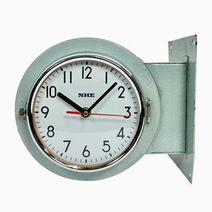 Reloj de pared vintage de doble cara verde de NHE, años 80
