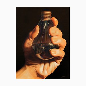Luciano Ventrone, Hand mit Glühbirne, 1976, Öl auf Leinwand