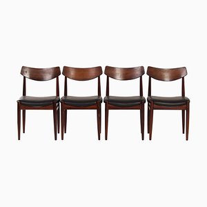 Rosewood Dining Chairs with New Black Leather, 1960s, Set of 4