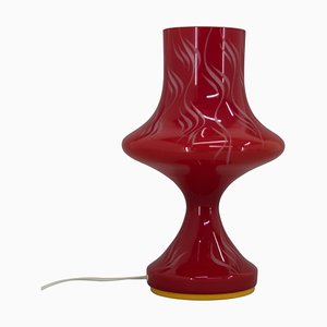 Red Glass Table Lamp attributed to Valasske Mezirici, 1970s