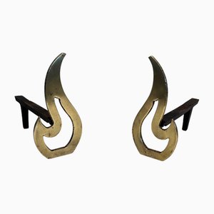 Andirons Flame in ottone, anni '70, set di 2