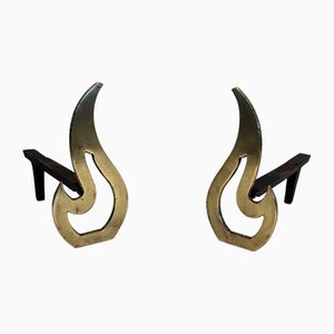 Brass Flame Andirons, 1970s, Set of 2