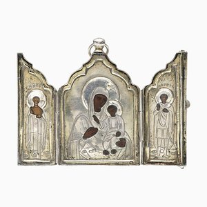 Travel Silver Icon of the Gerbovets Icon of the Mother of God with Saints, Russia, 1890s