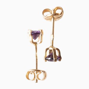 Vintage 18k Gold Earrings with Purple Glass Paste, 1970s