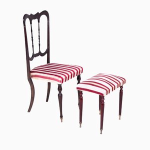 Refined Chair with Stool in Victorian Style, Set of 2