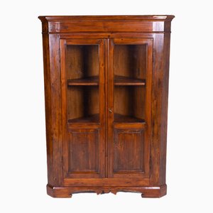 Armario esquinero de madera con puerta de vidrio