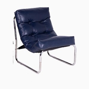 Lounge Chair in Blue Leather