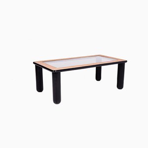 Modern Rectangular Coffee Table in Black Lacquered Wood and Glass Top