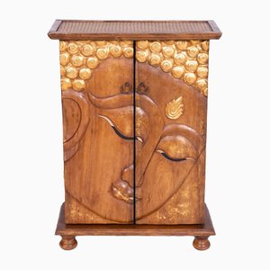 Buddha Cabinet in Wood Barmati Tik Wood & Rattan